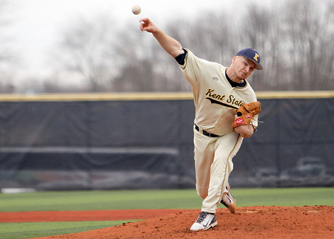 Pitcher Nick Jensen-Clagg throws the ball during a game against Rider University at Schoonover Stadium on Friday, March 13, 2015.