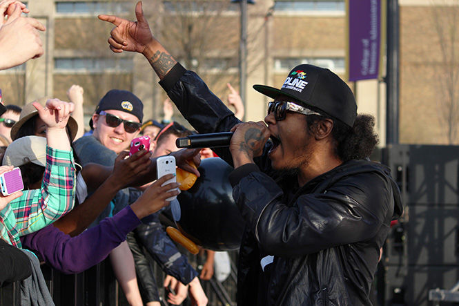 MAKAYLA BROWN | DAILY KENT STATER Ab-Soul performs right before the headliner at the 20th anniversary of Kent State Flash Fest on April 24, 2014.