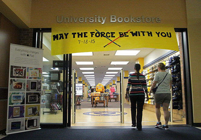 The+Kent+State+University+Bookstore+promotes+its+event+for+the+month+of+July%2C+Star+Wars+Saturday%2C+on+July+16%2C+2015.+The+event+will+take+place+on+July+18%2C+featuring+snacks%2C+trivia%2C+merchandise+and+more.