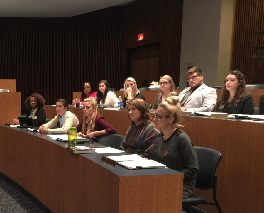 Members of USG hear proposals at public USG forum in the Kent State Governance Chambers on October 21, 2015