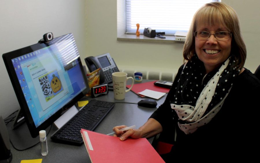 Patty Chafin sits in her office in the Speech Pathology wing of the Center for Performing Arts on Oct. 20, 2015. Chafin works with children who have speech impediments and uses computer games as incentives.