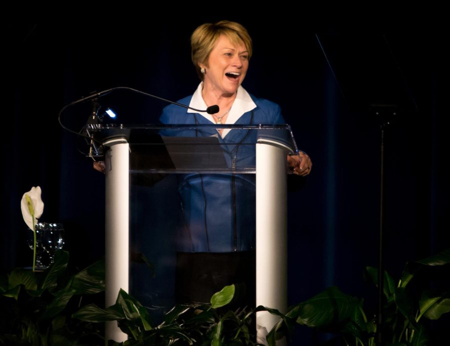 Kent State president Beverly Warren gives her State of the University address in the Kiva on Thursday, Nov. 19, 2015.