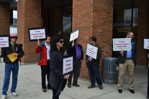 KSU faculty, staff and supporters silently protest outside of the Kiva on Nov. 19, 2015.