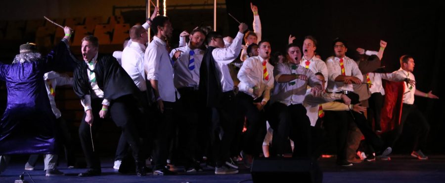 Members of Sigma Alpha Epison, Sigma Chi, and Phi Kappa Psi dance to Wiz Khalifa’s “We Dem Boyz” at Songfest in the M.A.C. Center on Sunday, Nov. 22, 2015. Songfest raised $41,150 for the King Kennedy Center in Ravenna.