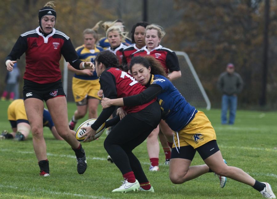 Kent+State+womens+rugby+junior+Michaela+Williams+tackles+a+Devenport+player+during+their+57-0+loss+on+Saturday%2C+October+31%2C+2015.