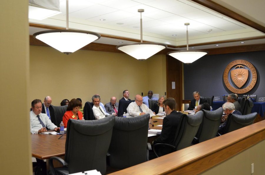 The members of the Board of Trustees gather to approve and review the results of the multiple morning meetings regarding the school and plans for the future on Wednesday, Sept. 9, 2015.