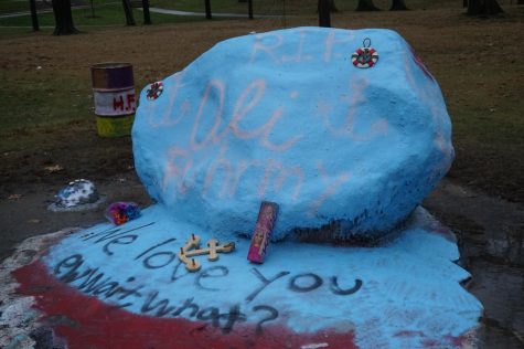 Students decorated the Kent State campus rock Sunday to honor alumna Ali Fuhrman, who was killed in a hit-and-run car accident earlier that morning.