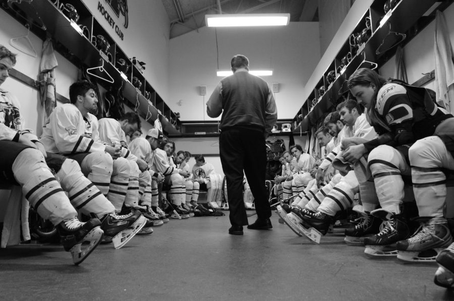 Kent State head coach Jim Underwood gives his team a pre-game speech Friday, Nov. 6, 2015. After the speech, Kent went on to sweep the University of Pittsburgh with a 3-2 win and a 4-3 win.