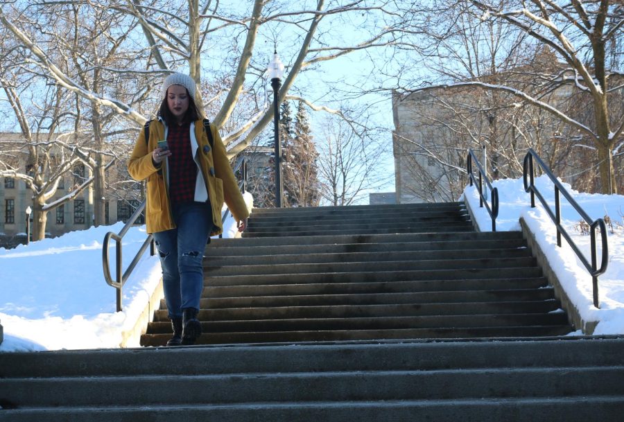 Lydia Polk, a sophomore Visual Communications Major heads to class on January 13, 2015.