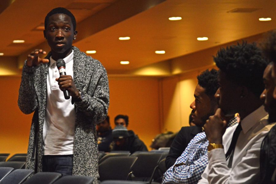 Sophomore fashion merchandising major Emonte Wimbush talks about his experiences with race and diversity at Kent Talks in the Student Center Ballroom Balcony on Tuesday, Jan. 26, 2016.