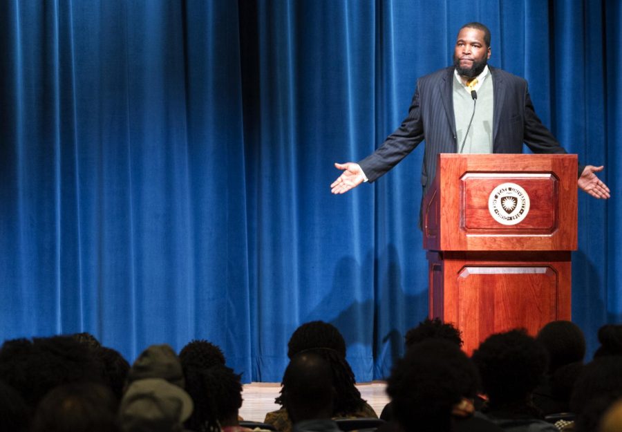 Dr. Umar Johnson speaks on Pan-Africanism and addresses his controversial views regarding homosexuality during his speech at the KIVA on Monday, Feb. 8, 2016.