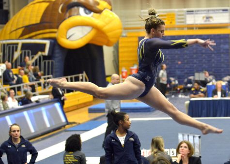 Sophomore Ali Marrero performs her balance beam routine on Sunday, Feb. 7, 2016.