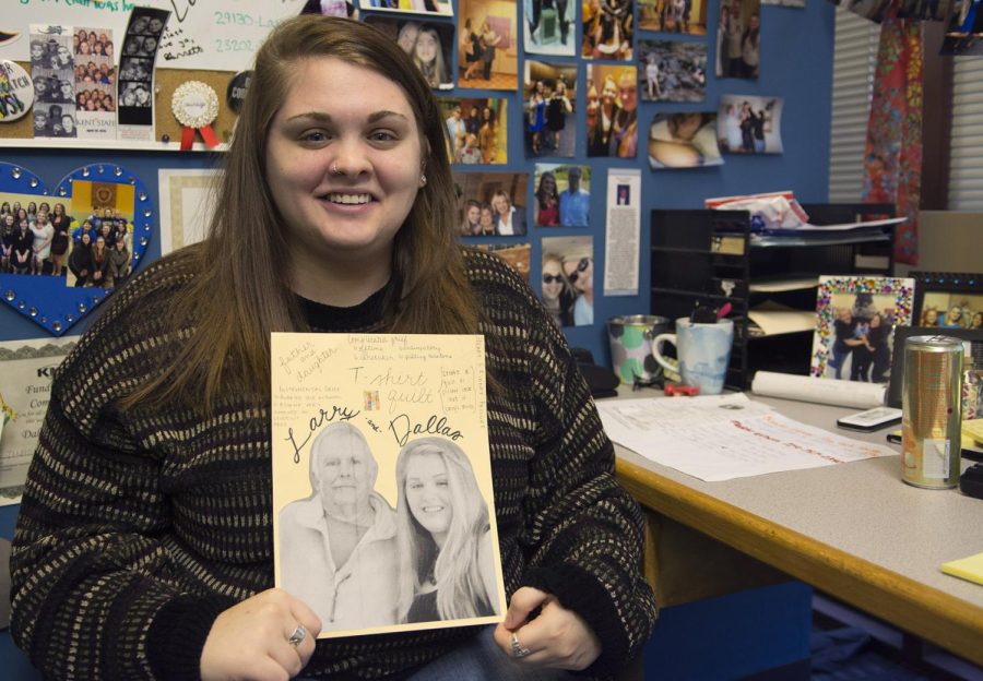 Dallas Trescher holds a photo or her and her father that a friend put together. Tuesday, Feb. 9, 2016.