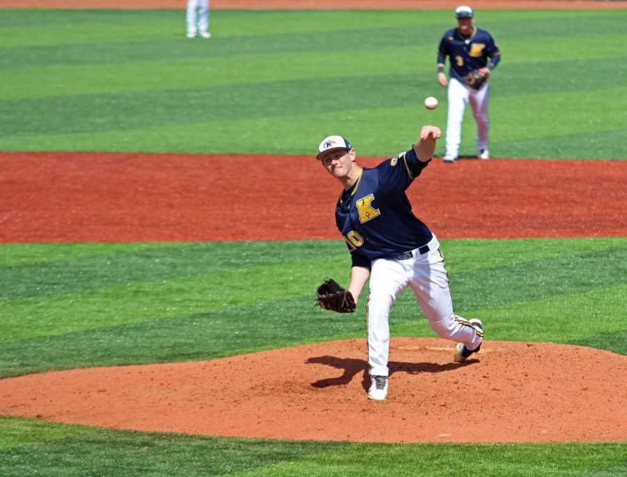 Then sophomore pitcher Eric Lauer pitches in a doubleheader against Eastern Michigan University on Sunday, March 29, 2015. The Flashes beat the Eagles 8-6 in the first game.
