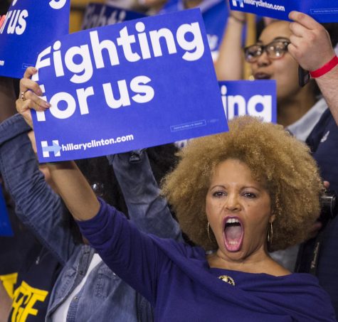 Supporters cheer for Hillary Clinton during her rally at Cuyahoga Community College on March 8, 2016.