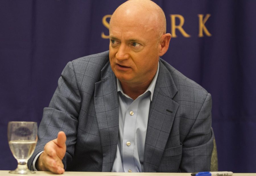 Retired astronaut and engineer Mark Kelly during his Q&A session at the Kent State Stark Conference Center on Wednesday, March 30, 2016.