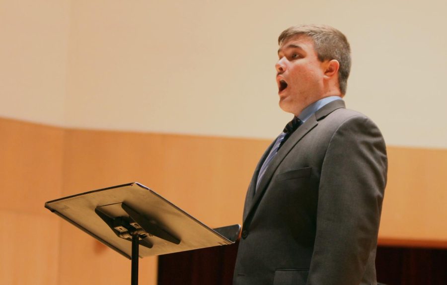 Senior music major Jason Howie sings in the Center for Performing Arts on April 24, 2016.