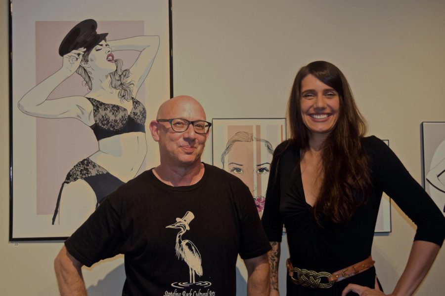 Jeff Ingram and Audrey Henry at the Those Damn Dames art gallery ope​​ning on Friday, July 8, 2016. Henry is the artist behind the art gallery which was helped made possible by the Standing Rock Cultural Art, a nonprofit organization where Ingram is the executive director.