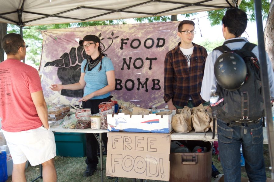 The Food Not Bombs nonprofit organization offers food to protestors in downtown Clevelands Willard Park on Tuesday, July 19, 2016. 