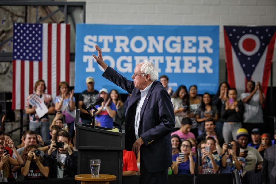 Vermont Sen. Bernie Sanders speaks at a Hillary Clinton rally at Kent State’s Student Recreation and Wellness Center on Saturday, Sept. 17, 2016. 