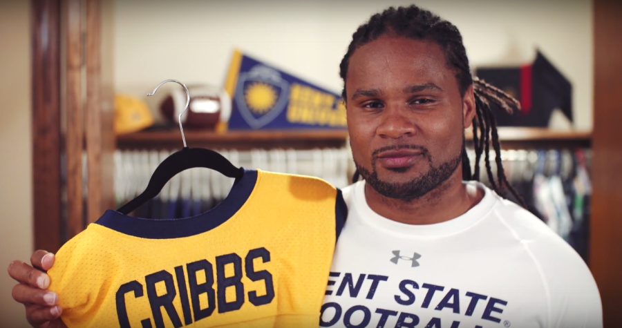Screenshot of Kent State graduate and three-NFL Pro Bowler Josh Cribbs announcing he will be the 2016 Homecoming Parade Grand Marshal set for Oct. 1 in a YouTube video posted by the Kent State University Alumni Association on Monday, Aug. 1, 2016. 
