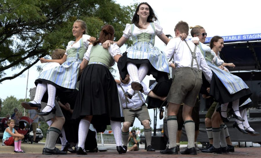  The German Family Society Youth Groups perform at Kent, Ohio’s third annual Oktoberfest on Sept. 16, 2016.