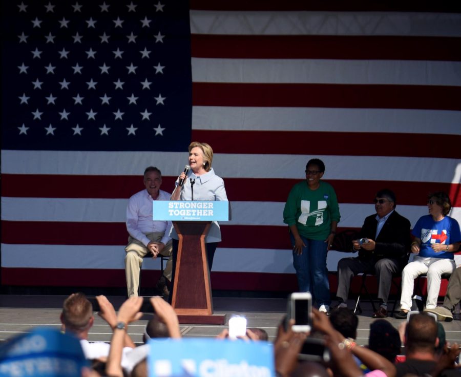 The Kent Stater Democratic presidential candidate Hillary Clinton addresses the crowd at the 11th Congressional District Labor Day festival at Luke Easter Park in Cleveland, Ohio, Monday, Sept. 5, 2016.