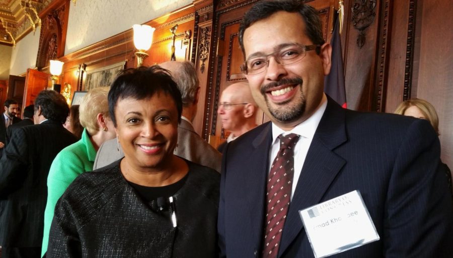 Kent State Assistant Professor Emad Khazree poses for a picture with Librarian of Congress Carla Hayden on Thursday, Sept 22, 2016.