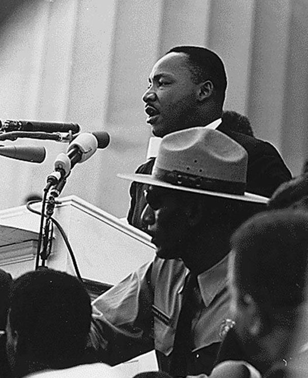 Martin Luther King, Jr. speaks during the Civil Rights March on Washington, August 28, 1963.