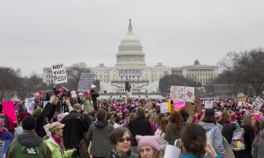 Demonstrators filled the National Mall before the Womens March on Washington, D.C., on Saturday, Jan. 21, 2017. According to city officials, an estimated 500,000 people participated in the demonstration.