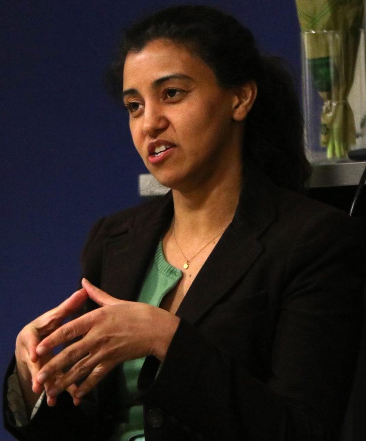 Immigration lawyer Madhu Sharma speaks at a Safe Spaces event in Kent Hall on Tuesday, Feb. 28, 2017. “It’s kind of amazing that I have been doing this for 18 years and now suddenly everybody cares about what we do and has an opinion about it and is protesting and is joining us in our fight,” Sharma said.