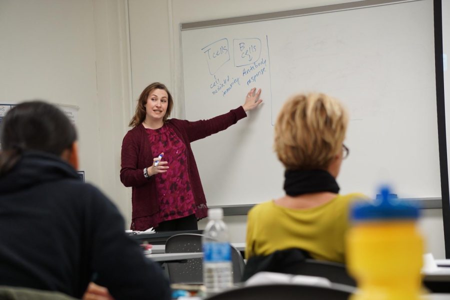 Kent State associate professor Tara Smith teaches during her Epidemiology of Infectious Disease class on Monday, Feb. 13, 2017.