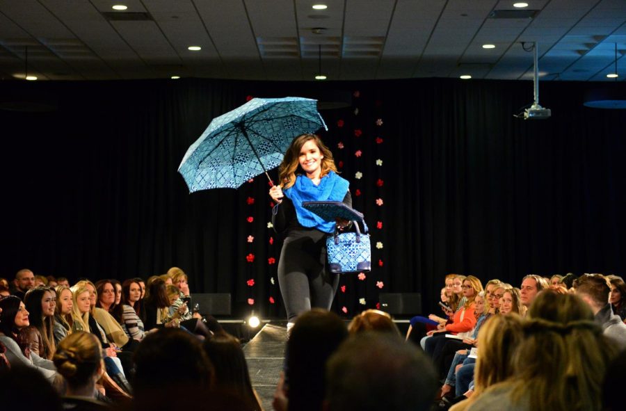 A model in Gracy Lane attire struts the runway at the For the Love of Fashion 2017 fashion show Friday, Feb. 10, 2017 in the Kent State University Hotel and Conference Center. All proceeds from the event benefited the Alpha Xi Delta Foundations support for Autism Speaks.