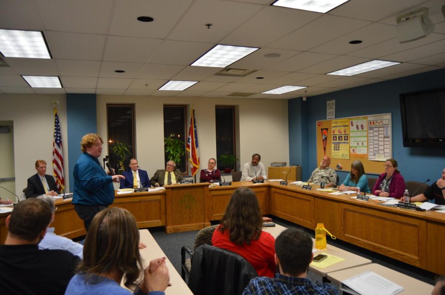 University of Akron law student Adam Gluntz speaks to Kent City Council members at a council meeting on Wednesday.