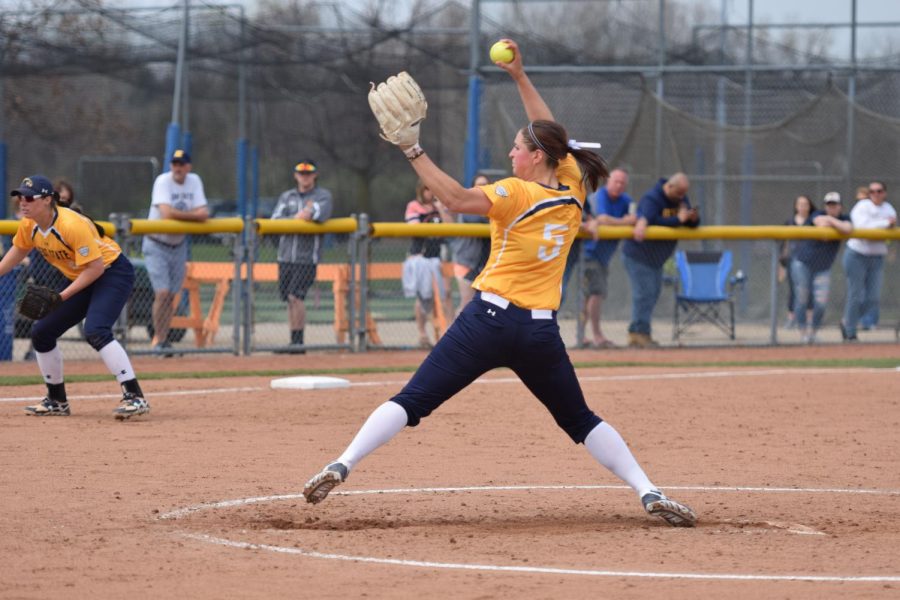 Kent State senior pitcher Ronnie Ladines pitches againist the Miami on Saturday Apr. 15, 2017. Kent State won 3-2.