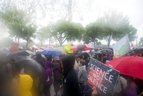 Advocates brave the rain to participate in the March for Science through downtown Washington, D.C. on Saturday, April 22, 2017.
