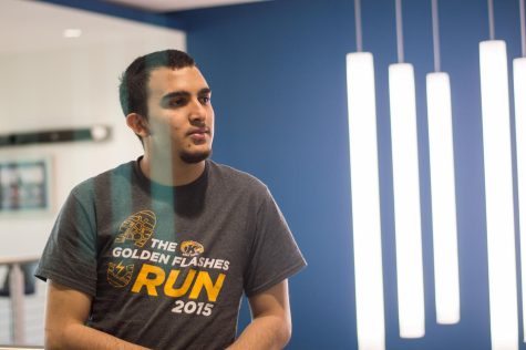 Ibrahim Albadri, a junior computer engineering major at Kent State stands in the halls of the College of Applied Engineering, Sustainability and Technology building on May 11, 2017.