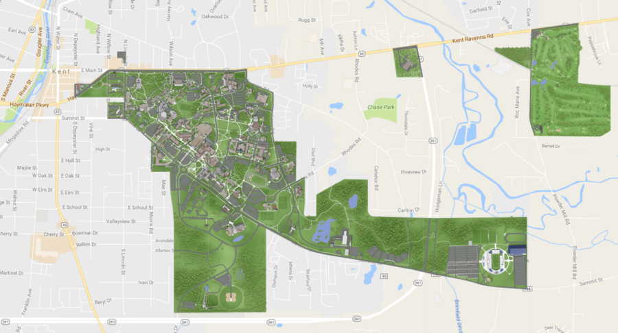Outline of Kent State property where the smoking ban will take effect. 