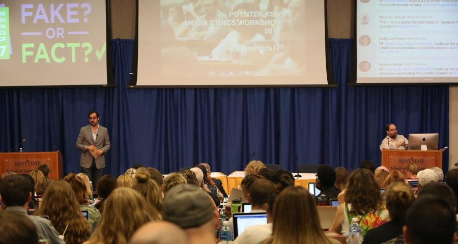 NPR correspondent David Folkenflik gives the keynote speech during the Poynter Ethics Conference at Kent State University on Thursday, Sept. 21, 2017.