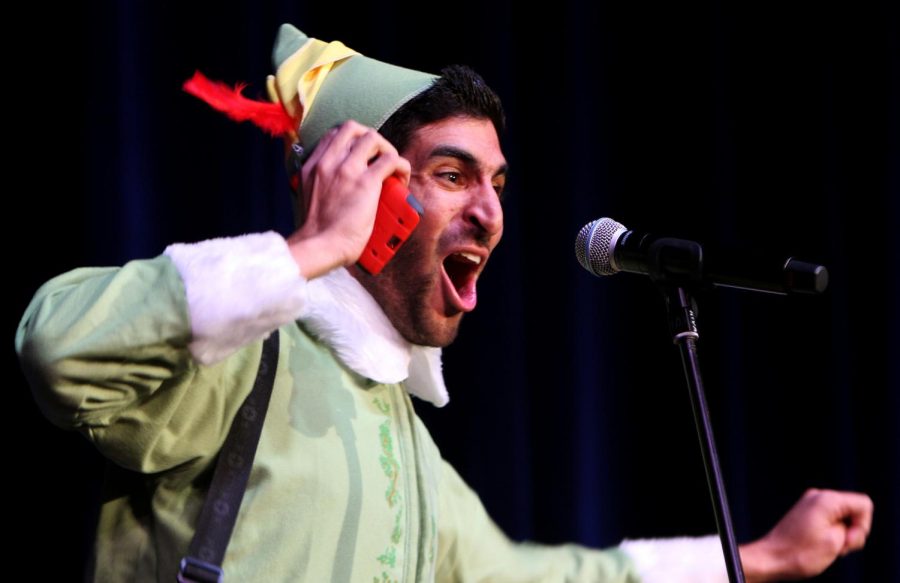 Eric Abowd, a senior sports administration major, performs his Buddy the Elf impersonation during the pageant.