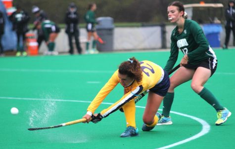 Freshman Clara Rodriguez Setó attempts a goal in the field hockey game against Ohio University on Oct. 28, 2017 at Dix Stadium.