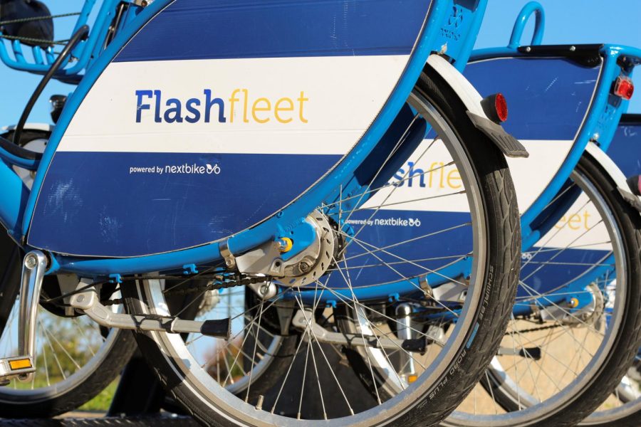 A FlashFleet bike outside the Rec Center on Saturday, Oct. 14, 2017.