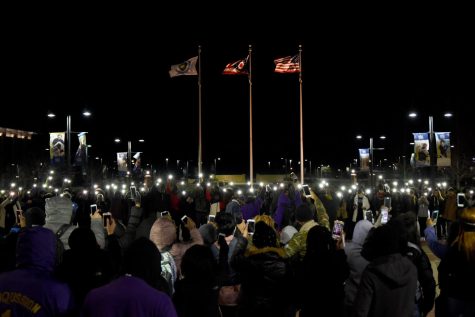Students gather on Risman Plaza to mourn the loss of fellow student Devin Moore Wednesday, Dec. 6, 2017.