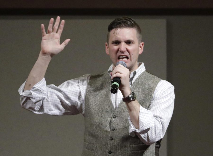 Richard Spencer speaks at the Texas A&M University campus in College Station, Texas Dec. 6, 2016. Spencer is taking legal action against Kent State, as he has with countless other universities who have refused him space to speak.