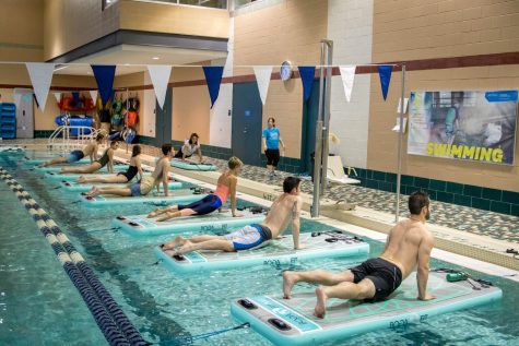 Students participate in Boga at the Student Recreation and Wellness Center Wednesday, Feb. 8, 2018.