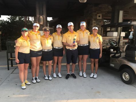 Members of the Kent State womens golf team pose after starting their spring season with a victory at the Mid-American Conference Match Play Tuesday, Feb. 6, 2018, at Lakewood Ranch Golf and Country Club in Lakewood Ranch, Florida.