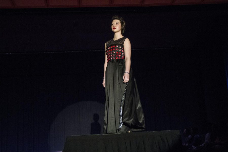 A model showcases the fashion designed by Evelyn Rossol and Anna Honerlaw. International Justice Mission (IJM) presented Operation Hope: Freedom is Possible a fashion advocating for those still enslaved through sex trafficking and other varieties of slavery March 9, 2018.
