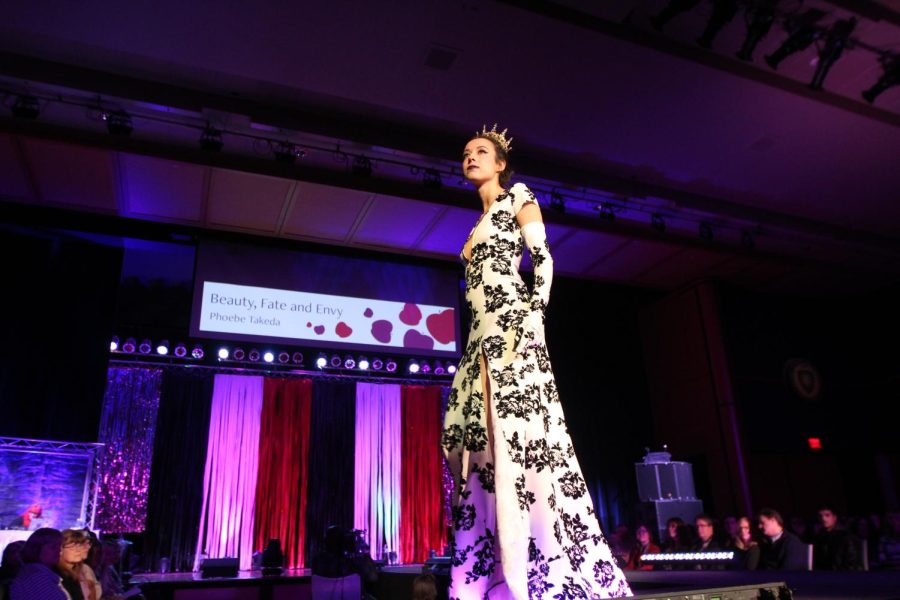 “Beauty, Fate and Envy,” one of the designs created by senior Phoebe Takeda, was showcased Sunday evening at the Student Center Ballroom. Seventeen students participated in this year’s “Disney’s Good vs. Evil” theme. Emily Rinehardt won the grand prize with her designs of “Sailors Warning.” Rinehardt’s designs were inspired by Disney’s Pirates of the Caribbean.