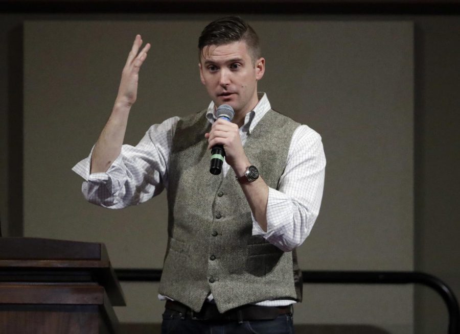 In this Dec. 6, 2016 file photo, Richard Spencer speaks at the Texas A&M University campus in College Station, Texas. Twitter has restored Spencers personal account less than a month after the social media company suspended it along with other accounts belonging to prominent members of the so-called alt-right movement. The company told Spencer that it suspended five of his accounts on Nov. 15 for violating a rule against creating multiple accounts with overlapping uses. (AP Photo/David J. Phillip)