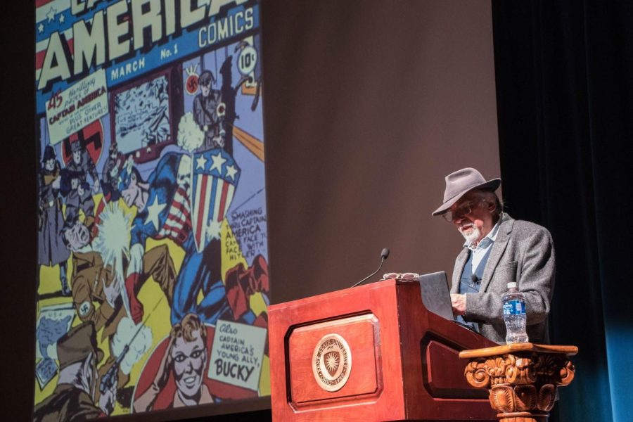 Pulitzer Prize winner, Art Spiegelman, discusses comic books during World War II at his program titled “Comix, Jews’n Art - Dun’t Esk” in the Kiva Tuesday, March 6. 